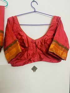 Coral Silk Saree With Blouse Used