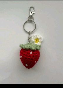 Strawberry Flower Crochet Keychain