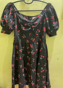 Black Cherry Print Dress