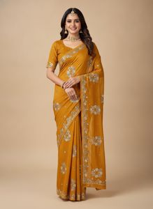Embellished Mustard Yellow Saree