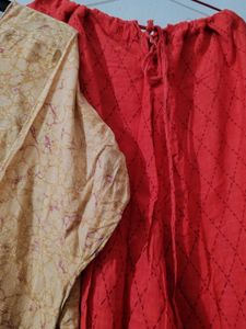 Elegant Cream Kurta with Red Pants