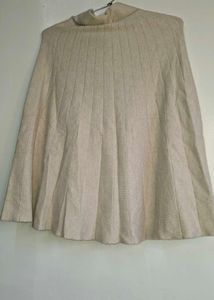 Beige Ribbed Knit A-Line Midi Skirt (Waist 25")