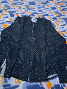 black polka print cotton mens shirt