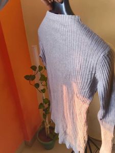 New Korean Ribbed Mock Neck Long Sleeve Top