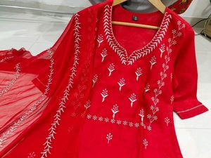 New Red Nazmin Duppata Pant sets with Handwork