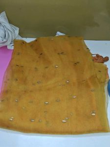 Elegant Yellow Dupatta with Silver Embellishments