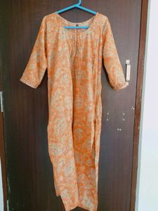 Peach light Orange Floral Kurta Set w dupatta