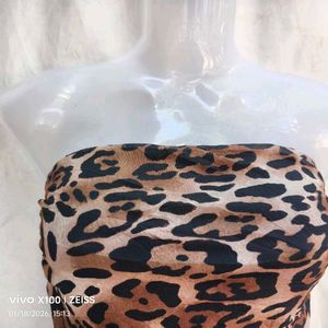 Leopard Print Ruched Tube Top