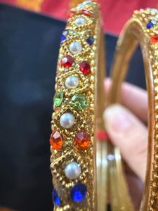 Gold Bangles with Multi-colored Stones