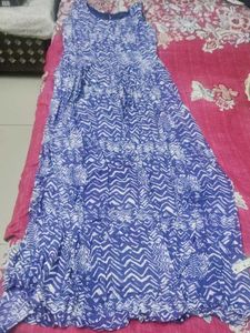 Blue & White Abstract Print Dress