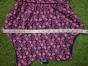 Navy Blue &amp; Pink Leaf Print Dress