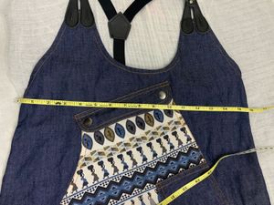 Denim Pinafore Dress with Bohemian Print