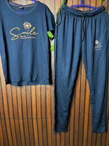 Navy Blue "Smile" Printed Cord Set