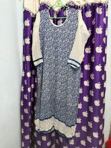 Mix white and Blue cotton kurta set