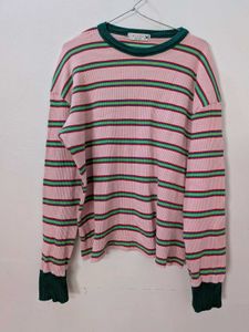 Pink Striped Long Sleeve Sweater