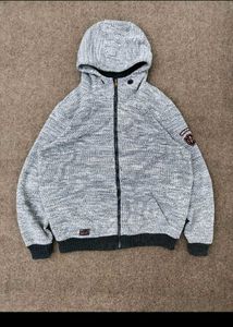 Gray Textured Zip-Up Hoodie