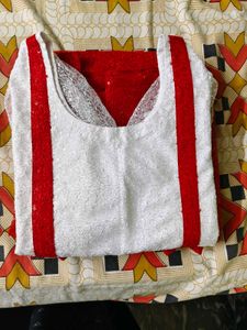 BRAND NEW Fully Embroidered Red &amp; White Dress