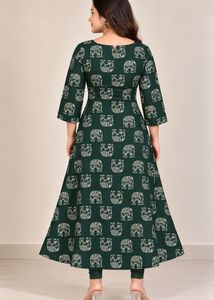 Green Elephant Print Kurta