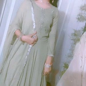 Green Long frock With Dupata