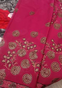 Stunning Embroidered Rani Pink Saree