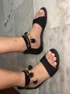 Black Embellished Ankle Strap Sandals