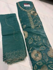 Elegant Teal dress material with Embroidery