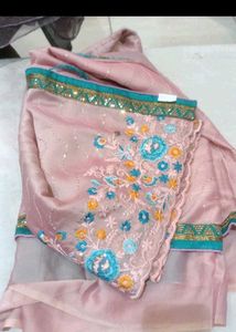 new Elegant Pink Embroidered Saree
