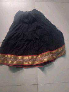 Black Tiered Ethnic Skirt with Gold Border