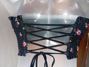 Smocked Floral Bandeau Bikini Top