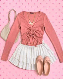 Cute Pink Ruched Drawstring Top