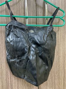 Black Faux Leather Corset Top