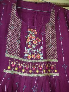 Women's Maroon Embroidered Top | Size L | Bust 40