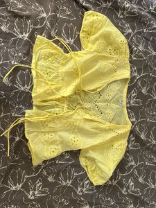 Yellow Eyelet Crop Top
