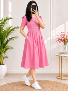 Chic Pink Embroidered Midi Dress_XL