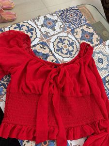 Red Off-Shoulder Smocked Top