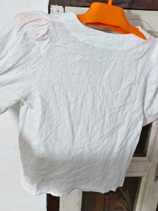 Korean Style White Textured Button Top