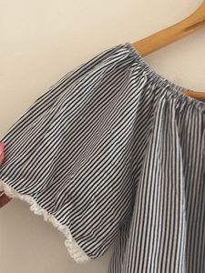 Striped Off-Shoulder Top with Lace Trim