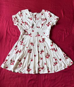 White Floral Printed Flare Mini Dress