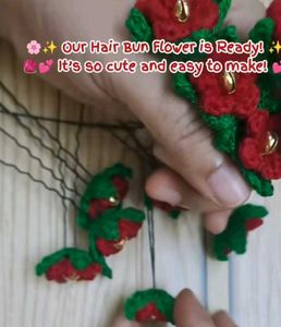 Handmade Red Flower Hair Bun Clips