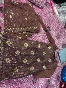 Embellished mauve brown Kurta Set with Dupatta