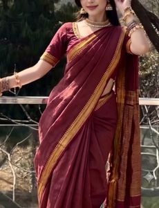 👑 Maharani Drape: Light Maroon Cotton Silk Saree