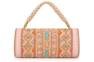 Embellished Clutch Bag with Pearl Handle
