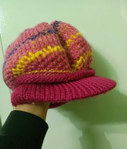 y2k woolen pink crochet Knit Newsboy Cap hat
