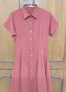 Rust red pleated classic dress