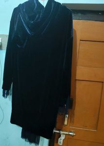 Velvet Hoodie Dress Lace Trim
