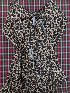 Leopard Print Y2k Asymmetrical Ruffle Top