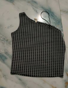 Gingham One Shoulder Top