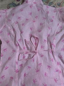 Pink Bow Print Button-Up Shirt