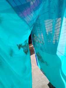 Elegant Teal Embroidered Saree &amp; Blouse
