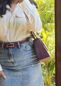 Stylish Denim Midi Skirt with Front Slit